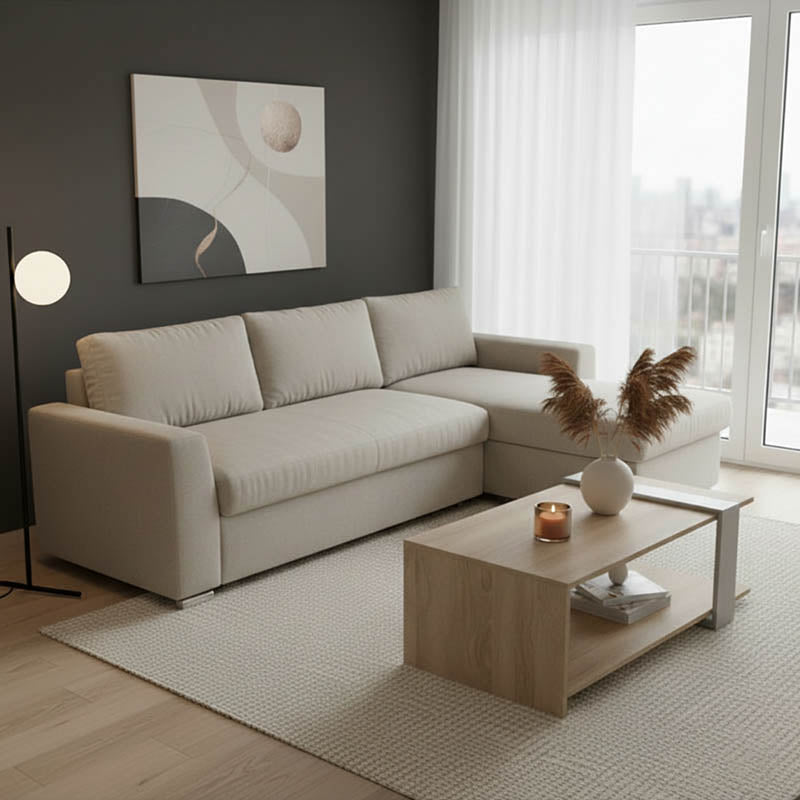 Γωνιακός καναπές-κρεβάτι δεξιά γωνία Belle pakoworld μπεζ 236x164x88εκ