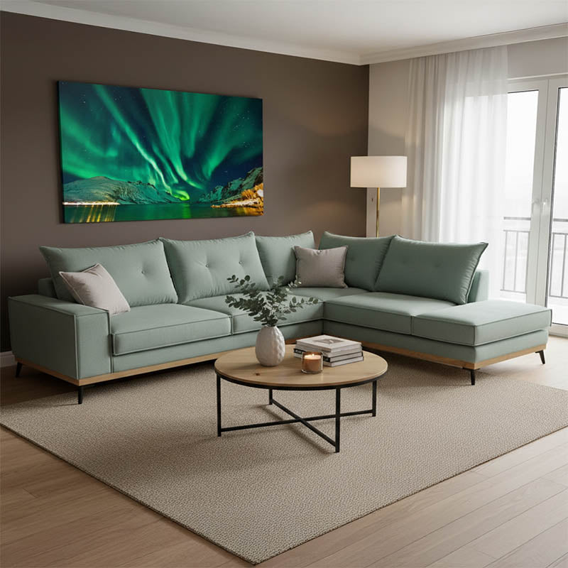 Γωνιακός καναπές αριστερή γωνία Luxury II pakoworld ύφασμα ciel-cream 290x235x95εκ