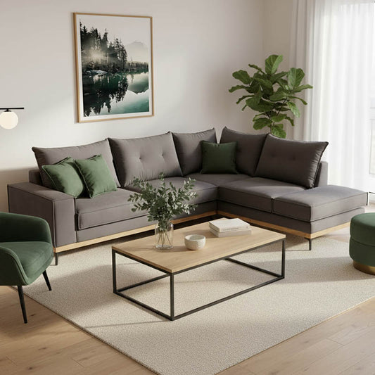 Γωνιακός καναπές αριστερή γωνία Luxury II pakoworld ύφασμα ανθρακί-κυπαρισσί 290x235x95εκ