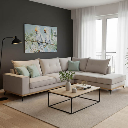 Γωνιακός καναπές αριστερή γωνία Luxury II pakoworld ύφασμα elephant-ciel 290x235x95εκ