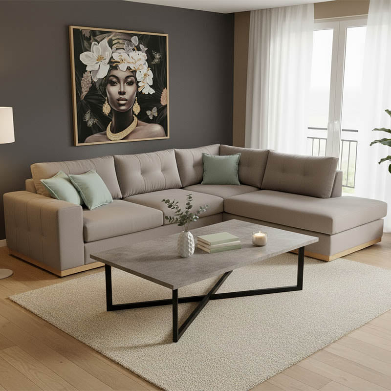 Γωνιακός καναπές αριστερή γωνία Boston pakoworld ύφασμα elephant-ciel 280x225x90εκ