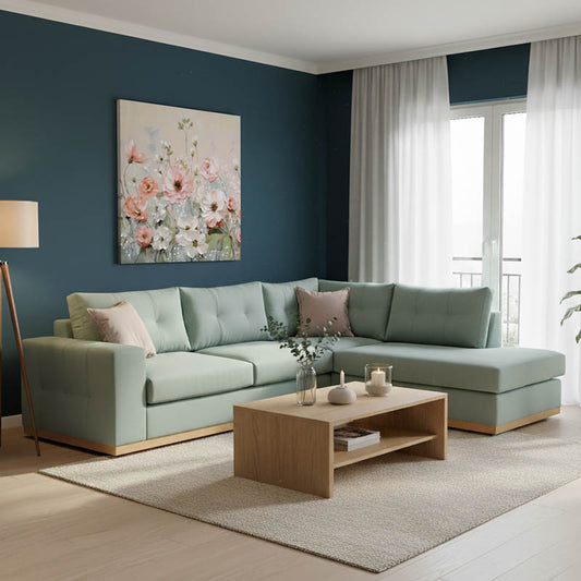 Γωνιακός καναπές αριστερή γωνία Boston pakoworld ύφασμα ciel-cream 280x225x90εκ