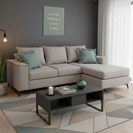 Γωνιακός καναπές Fabulous pakoworld αναστρέψιμος ύφασμα elephant-ciel 240x165x95εκ