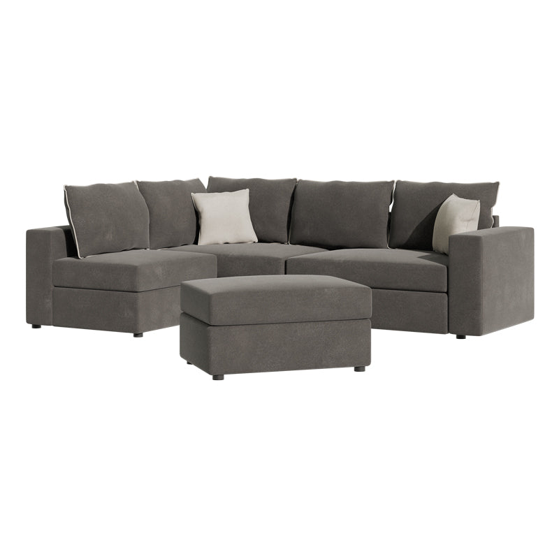 Πολυμορφικός-αναστρέψιμος καναπές London pakoworld ποντικί χρώμα ύφασμα με μαξιλάρια σε απόχρωση ανο