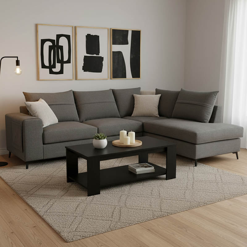 Γωνιακός καναπές αριστερή γωνία Montana pakoworld ποντικί ύφασμα με μαξιλάρια σε απόχρωση ανοιχτό γκ