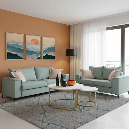 Σετ σαλονιού 2τεμ Verona pakoworld μέντα ύφασμα με μαξιλάρια σε κρεμ απόχρωση