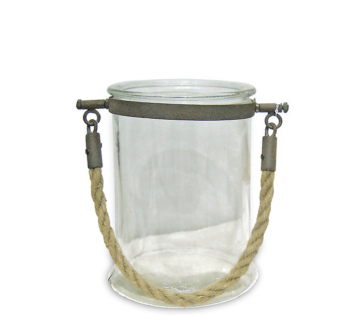 Γυάλινο Παλαιωμένο Φανάριμε σχοινί,17cm