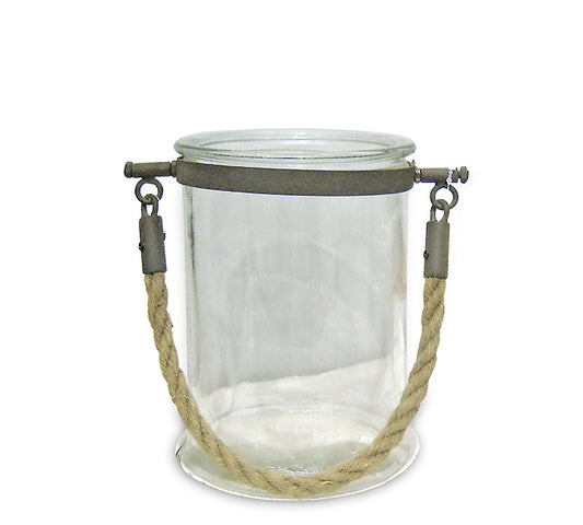 Γυάλινο Παλαιωμένο Φανάριμε σχοινί,17cm