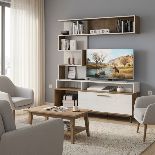 Σύνθετο σαλονιού Jasper pakoworld καρυδί-αντικέ λευκό 151.5x37.5x169.5εκ