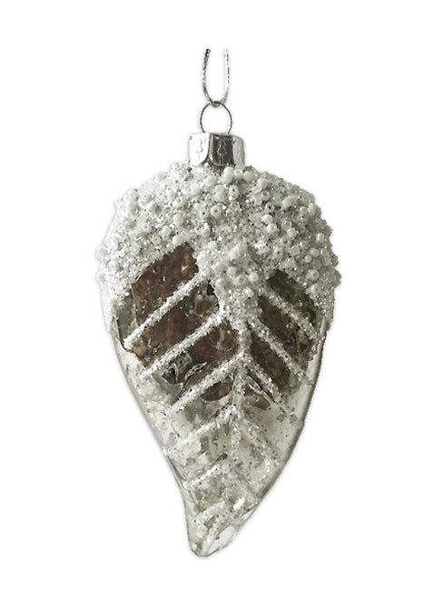 Χριστουγεννιάτικο Στολίδι Φύλλο Αντικέ Ασημί&Στρας