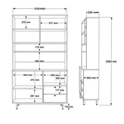 Ντουλάπια κουζίνας Kaylor pakoworld μαύρο μέταλλο και μελαμίνη σε φυσική-λευκή απόχρωση 120x35.5x205