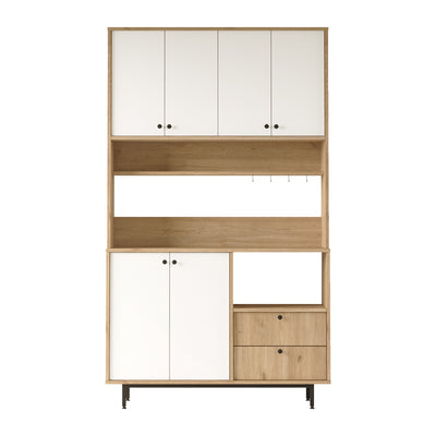 Ντουλάπια κουζίνας Kaylor pakoworld μαύρο μέταλλο και μελαμίνη σε φυσική-λευκή απόχρωση 120x35.5x205