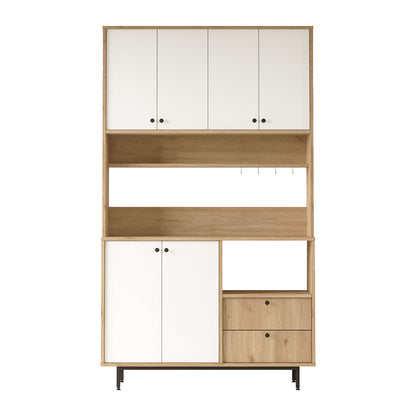 Ντουλάπια κουζίνας Kaylor pakoworld μαύρο μέταλλο και μελαμίνη σε φυσική-λευκή απόχρωση 120x35.5x205