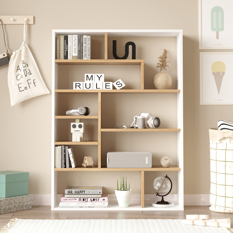 Βιβλιοθήκη Decora pakoworld σε φυσικό-λευκό απόχρωση 90x22x123.6εκ