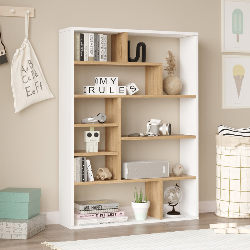 Βιβλιοθήκη Decora pakoworld σε φυσικό-λευκό απόχρωση 90x22x123.6εκ