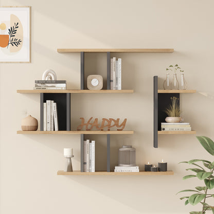 Ραφιέρα τοίχου Ledia pakoworld oak με ανθρακί 110,6x14,5x78εκ