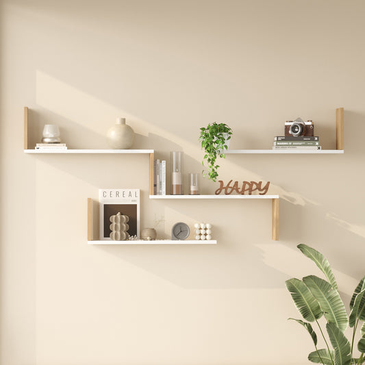 Ραφιέρα τοίχου Flear pakoworld λευκό με oak 179x14,5x76,2εκ