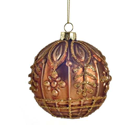 Χριστουγεννιάτικη Μπάλα Αναγλυφα σχέδια Αντικέ Καφέ/Χρυσό 8cm