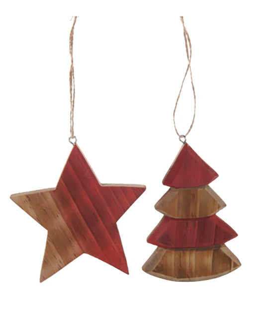 Χριστουγεννιάτικο Στολίδι Ξύλινο Ρουστικ Αστέρι & Χριστουγεννιάτικο Δέντρο 18cm