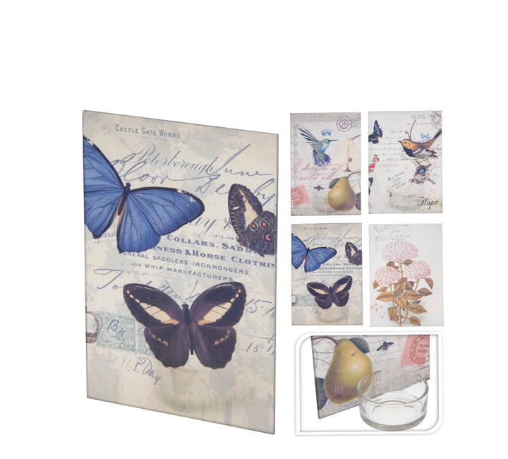 Κηροπήγιο ρεσο γυαλινο με print πεταλουδες 4σχ