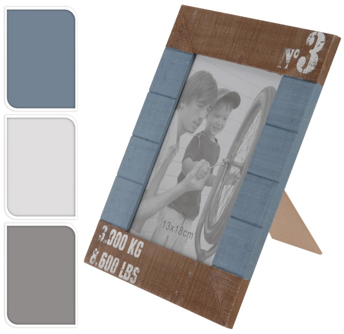 Φωτ/θήκη Ξύλινη σε 3χρμ.(Μπλε/καφέ-Λευκό/Καφέ-Γκρι/Καφέ)