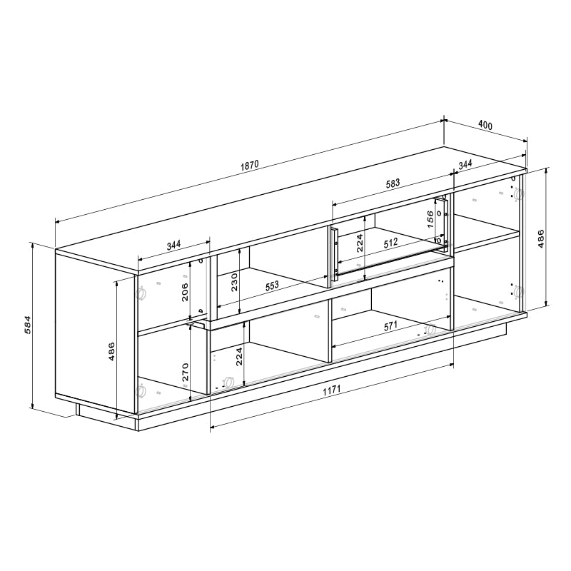 Σύνθετο σαλονιού Norda pakoworld κρεμ με oak 187x40x58.4εκ