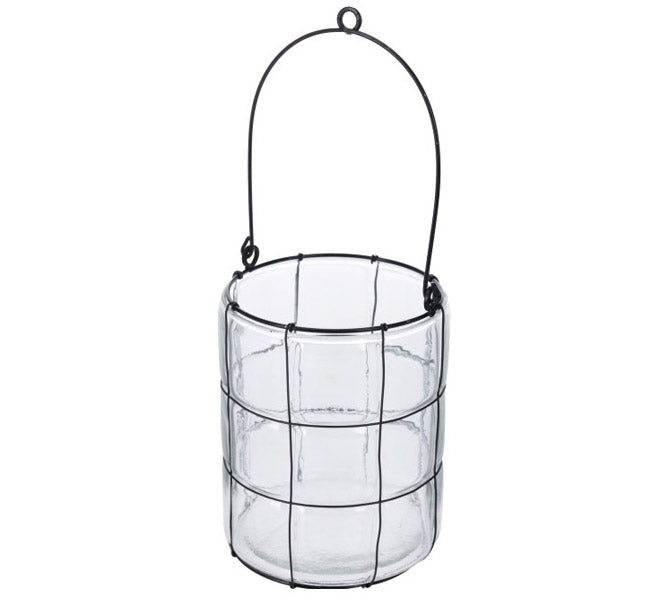 Γυάλινο κηροπήγιο/φανάρι με συρμάτινο πλέγμα 12,5cm