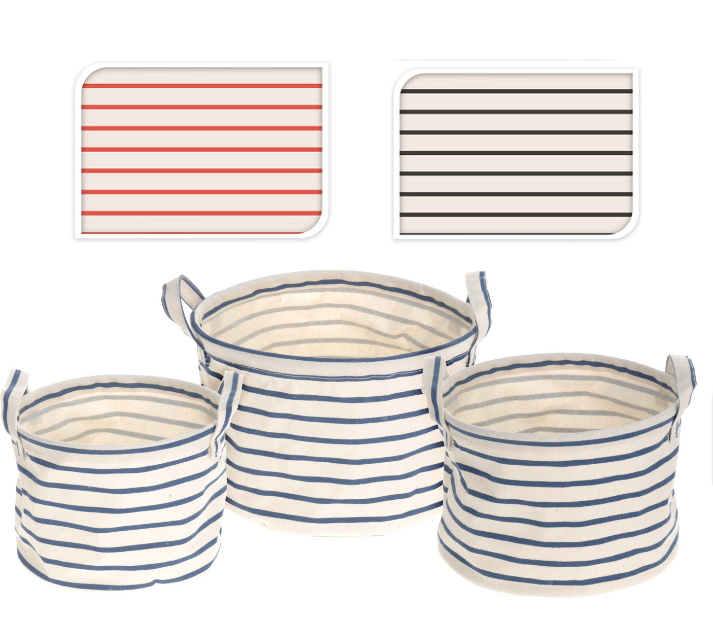 Υφασμάτινα καλαθάκια με ρίγα (μπλέ/γκρι/κόκκινο) σετ 3τεμ