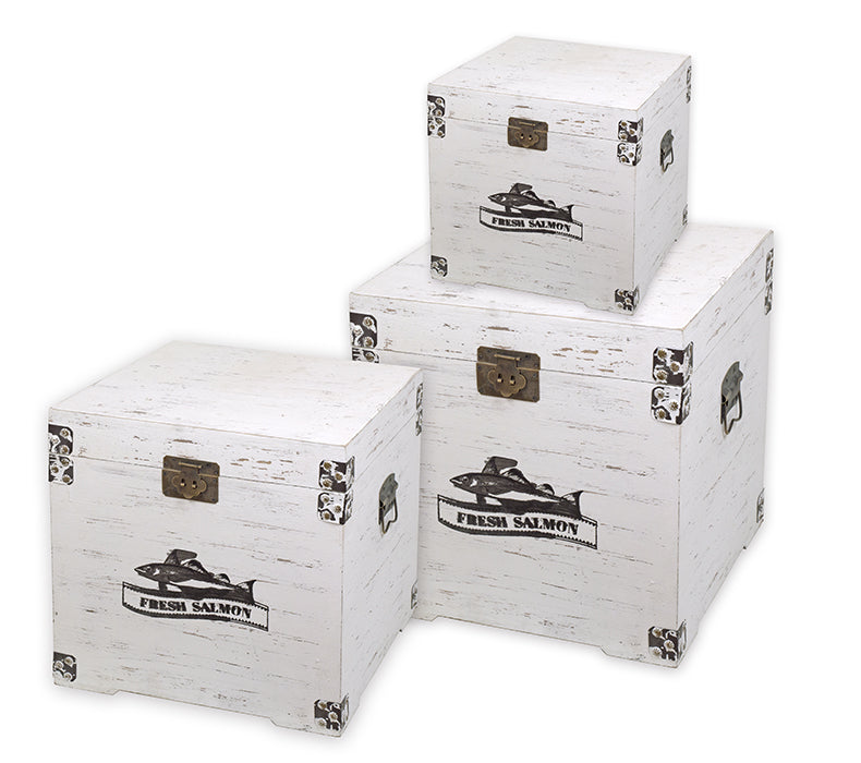 Σετ/3 Ξύλινα μπαούλα, Λευκό χρ. 33/40/48cm