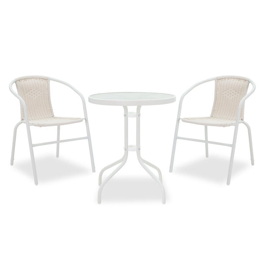 Τραπεζαρία Watson-Obbi σετ 3τεμ pakoworld μέταλλο λευκό-γυαλί Φ60x70εκ