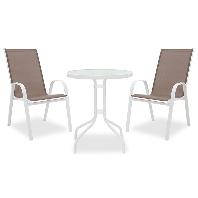 Τραπεζαρία κήπου Calan-Watson σετ 3τεμ pakoworld μέταλλο λευκό-textilene καφέ