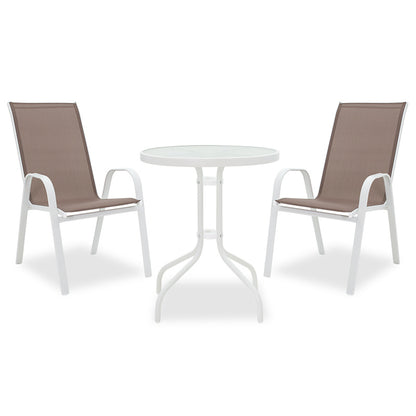 Τραπεζαρία κήπου Calan-Watson σετ 3τεμ pakoworld μέταλλο λευκό-textilene καφέ