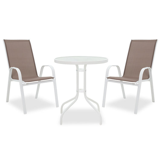 Τραπεζαρία κήπου Calan-Watson σετ 3τεμ pakoworld μέταλλο λευκό-textilene καφέ