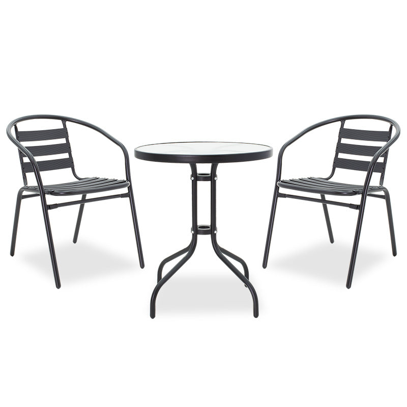 Τραπεζαρία Watson-Tade pakoworld σετ 3τεμ μέταλλο μαύρο-γυαλί Φ60x70εκ