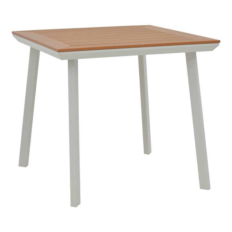 Τραπεζαρία Synergy-Pino σετ 3τεμ pakoworld λευκό αλουμίνιο και plywood σε φυσικό χρώμα 80x80x74εκ