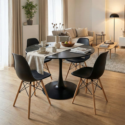 Τραπεζαρία Julita-Balou σετ 5τεμ pakoworld MDF-PP σε μαύρο-φυσικό απόχρωση Φ120x73εκ