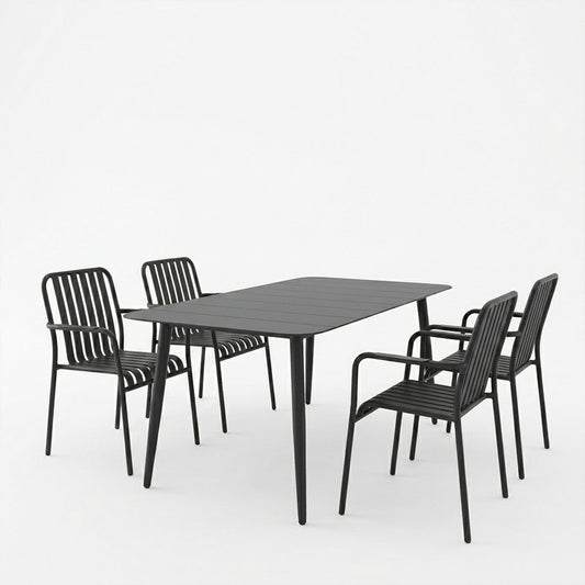 Τραπεζαρία Heven Vista pakoworld σετ 5τεμ μαύρο αλουμίνιο 150x80x72εκ