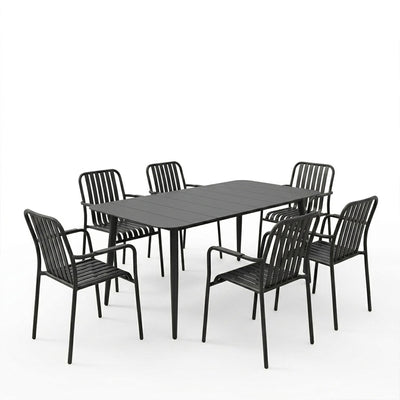 Τραπεζαρία Heven Vista pakoworld σετ 7τεμ μαύρο αλουμίνιο 150x80x72εκ