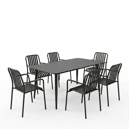 Τραπεζαρία Heven Vista pakoworld σετ 7τεμ μαύρο αλουμίνιο 150x80x72εκ