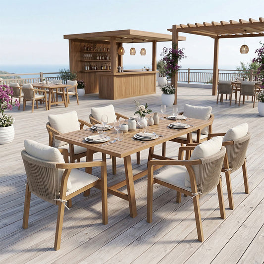 Τραπεζαρία Malibu pakoworld Σετ 7τεμ μασίφ ξύλο ακακίας 160x90x75εκ