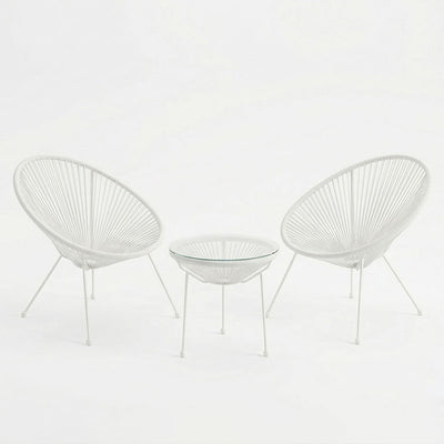 Σαλόνι Εξωτερικού Χώρου Acapulco pakoworld Σετ 3τεμ λευκό μέταλλο με pe rattan Φ50x52εκ