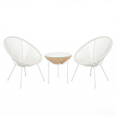 Σαλόνι Εξωτερικού Χώρου Acapulco pakoworld  Σετ 3τεμ λευκό μέταλλο με pe rattan σε φυσική απόχρωση Φ50x52εκ