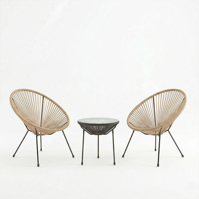 Σαλόνι Εξωτερικού Χώρου Acapulco pakoworld  Σετ 3τεμ pe rattan σε φυσική απόχρωση με μαύρο μέταλλο Φ50x52εκ