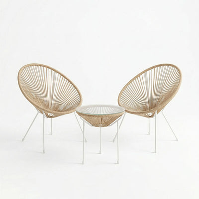 Σαλόνι Εξωτερικού Χώρου Acapulco pakoworld  Σετ 3τεμ μέταλλο λευκό με pe rattan σε φυσική απόχρωση Φ50x52εκ