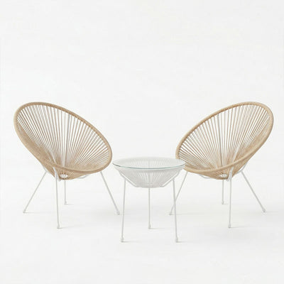 Σαλόνι Εξωτερικού Χώρου Acapulco pakoworld  Σετ 3τεμ pe rattan σε φυσική απόχρωση με λευκό μέταλλο Φ50x52εκ