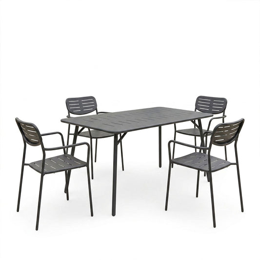 Τραπεζαρία Moraja Deraby pakoworld σετ 5τεμ μαύρο μέταλλο 140x80x72εκ