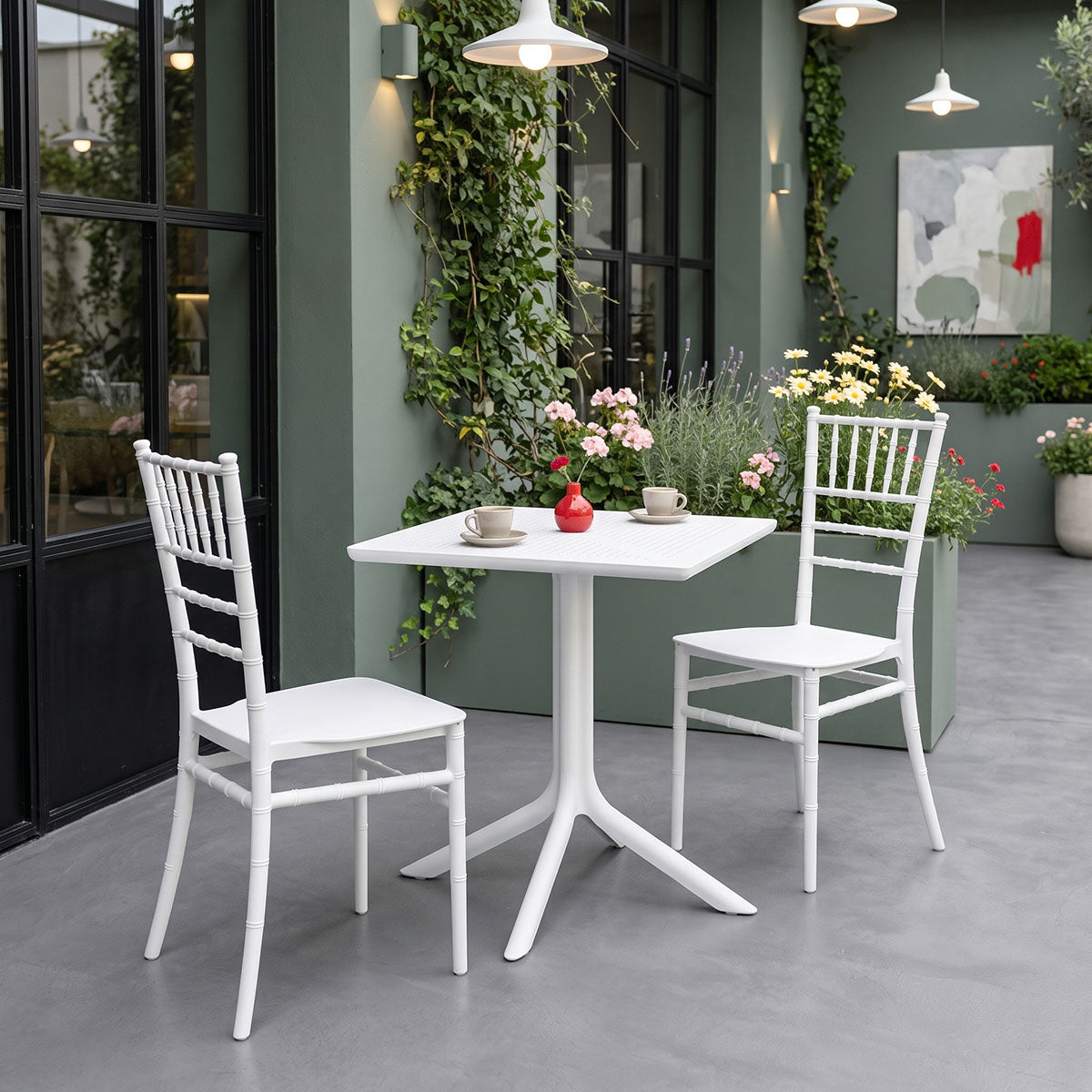 Τραπεζαρία Groovy Tifany I pakoworld σετ 3τεμ λευκό PP 60x60x76εκ