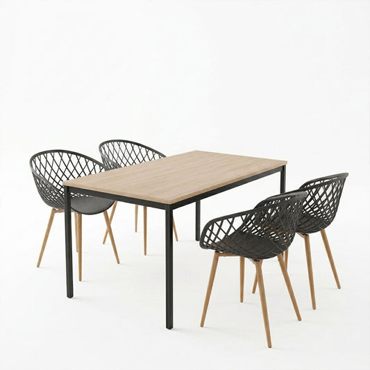 Τραπεζαρία με Πολυθρόνες Ezra ανθρακί και Τραπέζι Faragio μαύρο με φυσική απόχρωση 120x75x75εκ Σετ 5τεμ