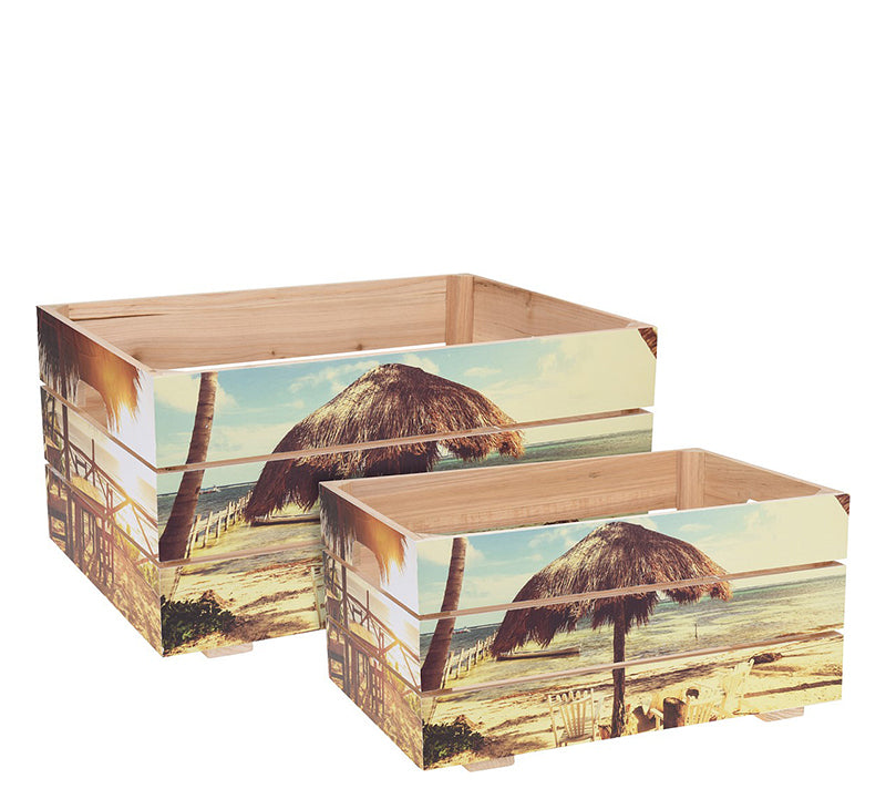 Ξύλινα κουτιά Σετ 2τεμ., με τροπικό print
