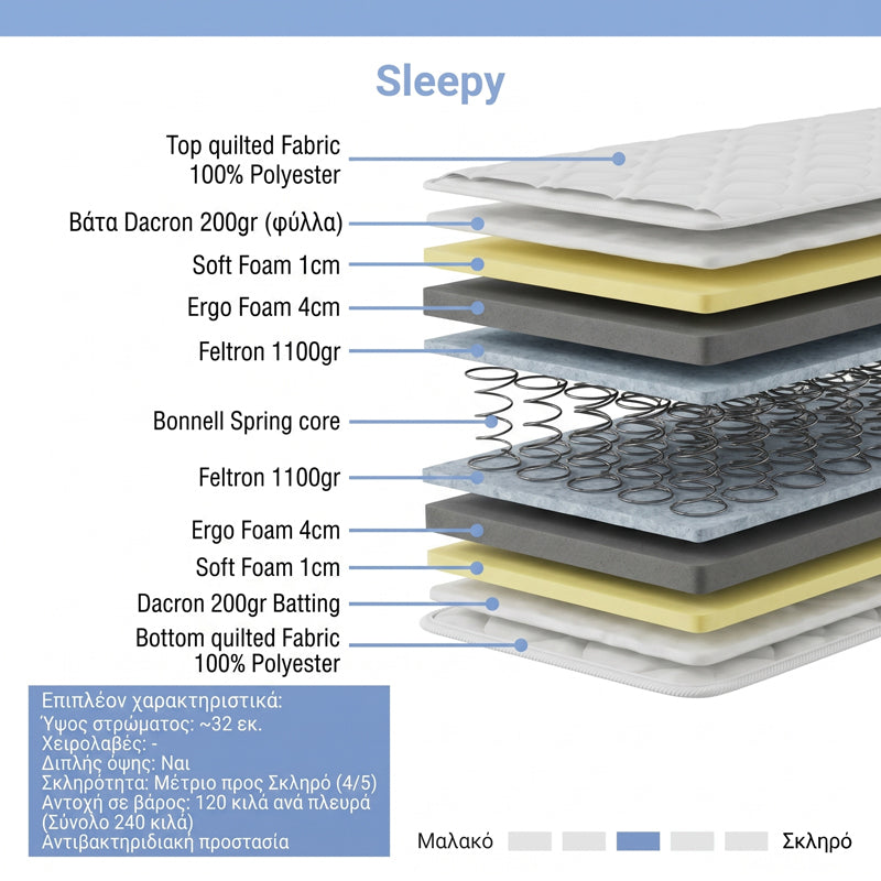 Στρώμα Sleepy pakoworld bonnel spring διπλής όψης 27cm 120x200εκ